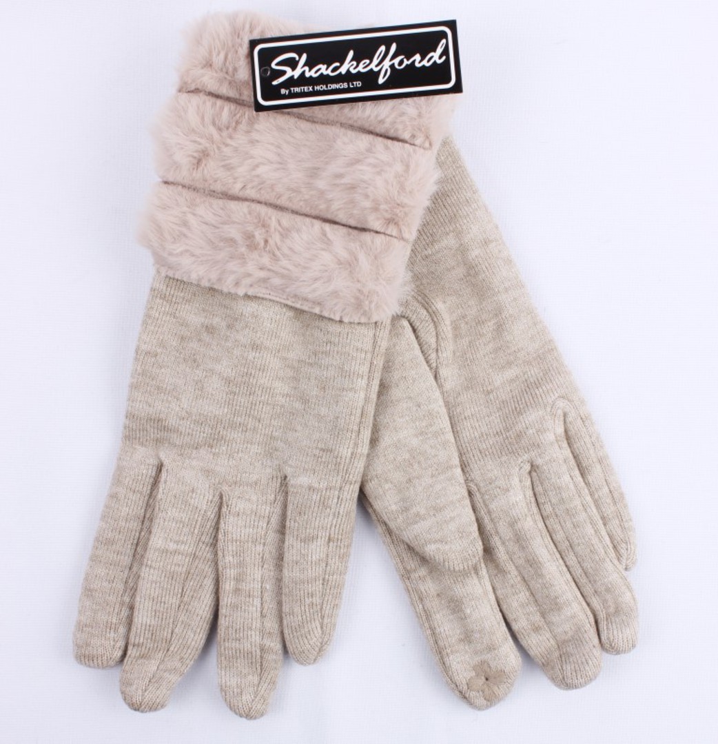 Shackelford knit glove with 3 fur band cuff beige STYLE:S/LK5067BGE image 0